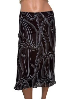 90s Allison Taylor Womens Silk Skirt S Brown Swirl Bias Cut Slip Y2K Fairy Core